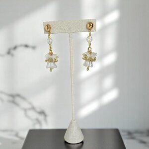 Multi tulip flower drop pearl earring